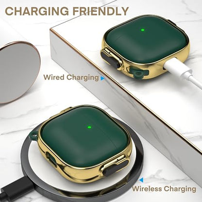 for AirPods 4 Case with Safety Lock, Magsafe Compatible, Green Gold | Double Secure Lock,Drop Protection,Two-Piece Design,with Gold Keychain, Anti Lost, Dustproof, Cute AirPod 4 Case - color: Green + Gold, size: AirPods 4 Case