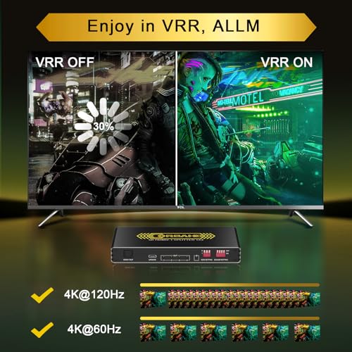 CORSAHD 8K@60Hz 4K@120Hz HDMI2.1 Splitter 1 in 4 Out with Audio Extractor,HDCP2.3,Supports SPDIF 5.1Ch,VRR,ALLM,HDCP Bypass,EDID,Duplicate,Downscale,HDR,Dolby Vision Atmos,Soundbar,Capture Card