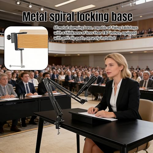 Microphone Boom Arm Stand, Adjustable Desk Mount Scissor Arm with 360° Rotation, Heavy Duty Metal, for Podcast, Recording, Streaming, Gaming, Voice-Over, Studio, Home Office – Black
