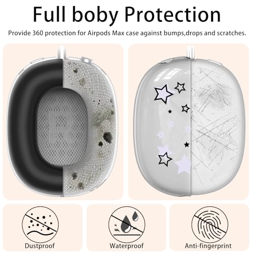 Silicone Case for AirPods Max Headphones, Clear Star Soft TPU Ear Cups Cover/Ear Pad Cover/Headband Protection for Apple AirPods Max USB-C/Lightning (2024/2020) (Black) - color: Black