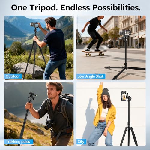 SIRUI Carbon Fiber 2-in-1 Tripod/Monopod, 360° Ball Head, Detachable Leg as Monopod/Trekking Pole, 8kg/17.6lbs Payload, Max 66.18" – Lightweight Travel for DSLR Mirrorless Outdoor Hiking AM-7C - style: Carbon Tripod&Monopod