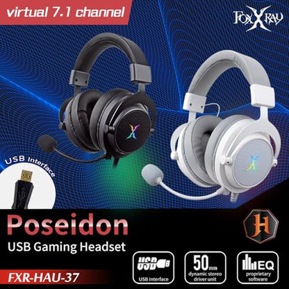 FOXXRAY HAU-37 USB Gaming Headset for PC, Computer Headphones with Microphone, 7.1 Surround Sound, 50MM Dynamic Drivers, RGB Light, Wired Headphones for PS4, PS5, Laptop - color: Black