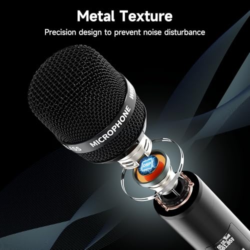 Wireless Microphones, Wireless Microphone with One-to-One Chip Connection, Less latency, 200FT Range, 40H Rechargeable Battery,Plug and Play, Ergonomic Design, Microphone for Singing, Speaker, Party