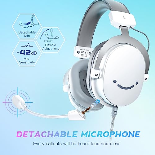 FIFINE USB PC Gaming Headset with 3.5mm Audio Jack, Detachable Microphone, 7.1 Surround Sound, Volume Control, Streaming Over-Ear Wired Headphones for Computer, PS5, Controller, Xbox-H9 White | 50mm Drivers, Crisp 7.1 Surround Sound, 3.5mm/USB Dual Connec