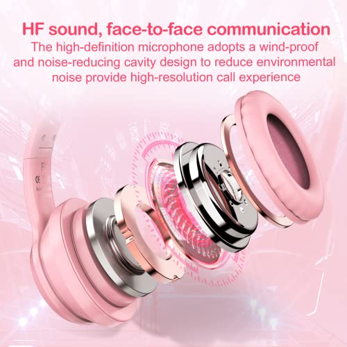 Bluetooth RGB Cat Ear Headphones, Foldable/Built-in Mic, A Pink | Wireless/wired, clear Hi-Fi sound, breathing lights, for kids/adults/girls/school/gaming, works with phone/laptop/PC/tablet - color: A Pink