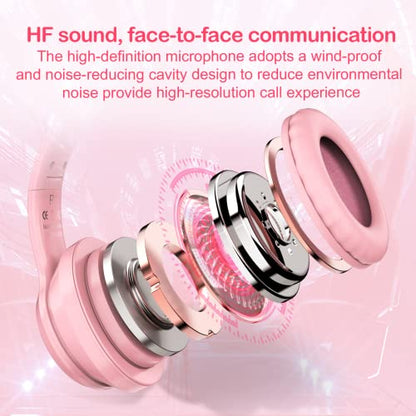 Bluetooth RGB Cat Ear Headphones, Foldable/Built-in Mic, A Pink | Wireless/wired, clear Hi-Fi sound, breathing lights, for kids/adults/girls/school/gaming, works with phone/laptop/PC/tablet - color: A Pink