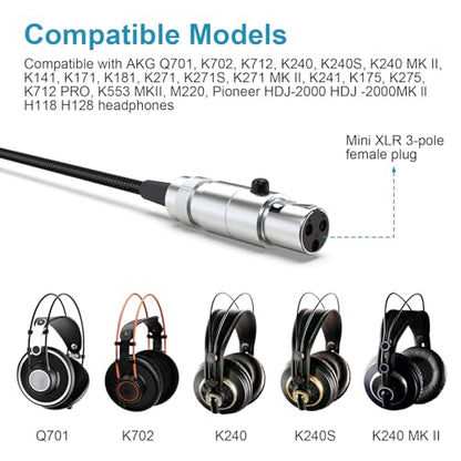Mini XLR to 3.5mm Replacement Audio Cable for AKG K240 K240S K271 K702 Q701 K712 K141 K171 K181 K267 Headphones & Pioneer HDJ-2000, AUX Stereo Cord