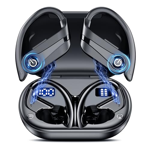 Hsility Wireless Earbuds 120H Playtime Bluetooth 6.1 Ear Buds for Sports Hi-fi Stereo Headset with LED Display Charging Case Earpiece for Running Workout Audifonos Retro Black
