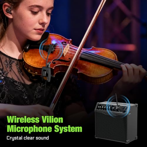 UHF Wireless Violin Cello Microphone System Violin Pickup Clip-on Instrument Microphones with Transmitter and Receiver for Musicians, Teachers, Stage Performances, Active PA Systems, 196ft Range - style: U-730 Violin Cello Microphone