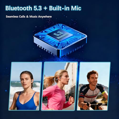 Bone Conduction Headphones IP68 Waterproof Swimming Headphones with Mic Bluetooth Open Ear Earbuds with MP3 Mode 32GB Memory Deep Bass Secure Fit for Running, Cycling and Fitness, Black - color: Black