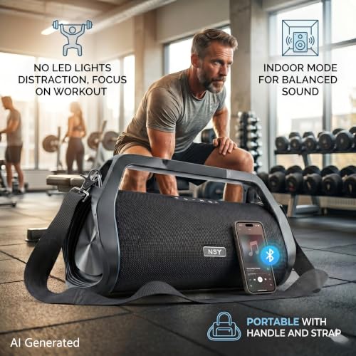 80W Jobsite Bluetooth Speaker w/Built-in Handle & Strap | IP66 Waterproof Dustproof Portable Boombox, 24H Playtime, No-Distraction Design, TWS for Construction Site, Workshop, Outdoor