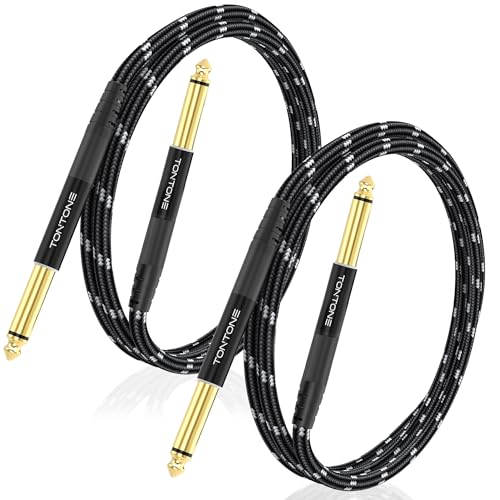 1/4 Inch Guitar Cable 2-Pack, 3.3FT, 6.35mm TRS Balanced Audio Cable | Quarter Inch TRS to TRS Balanced Stereo Instrument Cable for Electric Guitar, Bass, Keyboard, Mixer and Amplifier - size: 3.3 FT