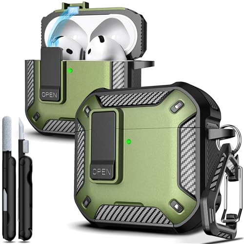 for AirPods 4 Case with Lock Magnetic Lid MagSafe, Military Green | Compatible with Apple AirPods 4th Generation Protective Case with Cleaner Kit & Carabiner, Powerful Drop Protection - color: FK-Military Green, size: Airpods 4th Generation