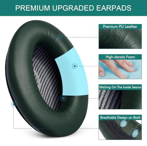 GEVO Premium Replacement Ear Pads for Bose QC35 & QC35ii Headphones - Green | Fits QuietComfort 35 & 35ii / SoundLink 1&2 AE（Over-Ear）- Soft Protein Leather · Adaptive Memory Foam and Extra Durable - color: Green
