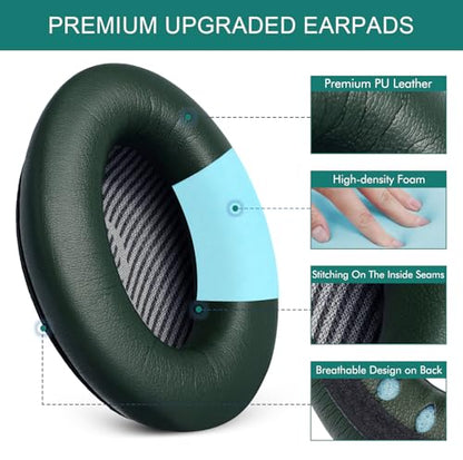 GEVO Premium Replacement Ear Pads for Bose QC35 & QC35ii Headphones - Green | Fits QuietComfort 35 & 35ii / SoundLink 1&2 AE（Over-Ear）- Soft Protein Leather · Adaptive Memory Foam and Extra Durable - color: Green