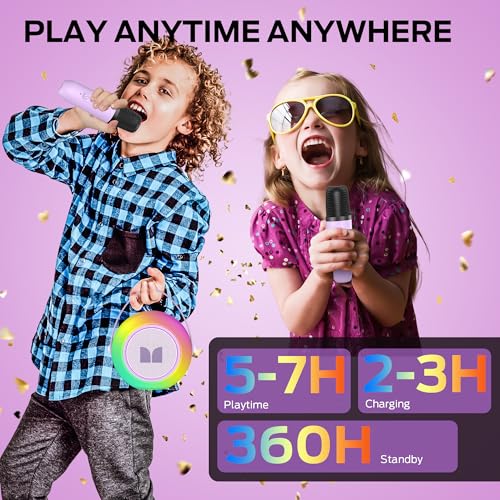 Monster Mini Karaoke Machine for Kids Adults, Portable Bluetooth Speakers with 2 Wireless Microphones and Lights, Christmas Birthday Gifts Toys for Girls Boys 4, 5, 6, 7, 8, 9, 10, 12+ Toddler