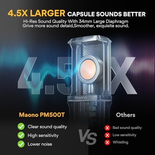 MAONO PM500 XLR Condenser Microphone, 34mm Large Diaphragm for Studio Vocal | Cardioid Pickup, Professional Studio Sound for Podcasting, Recording, Streaming, Vocals, Voice-over, Music, ASMR