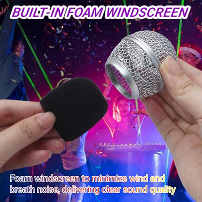 Silver Microphone Ball Head, 4PCS | Replacement Steel Mesh Grille Heads, Inner Foam Included, Compatible with SM58 SM58S SM58LC, Compatible with BETA58 BETA58A - color: silver