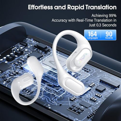 Open Ear Headphones, Bluetooth 5.4 Wireless Earbuds, White | HiFi Stereo with HD Mic, 50H LED Power Display Air Conduction Earbuds, AI Translation Earbuds Real Time for Sports Working - color: White