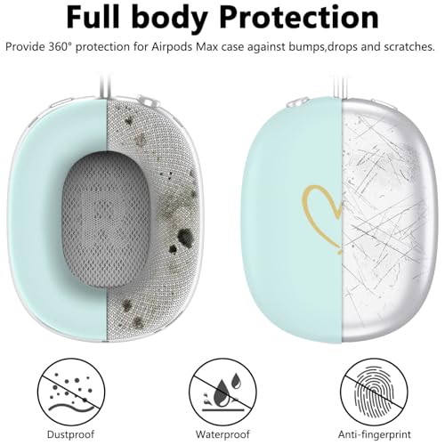 Case Cover for AirPods Max, Anti-Scratch Soft Silicone with Gold Heart Pattern Ear Cups Case Cover/Ear Pad Cover/Headband Cover for Apple AirPods Max Headphones (Nightglow Green) - color: Nightglow Green