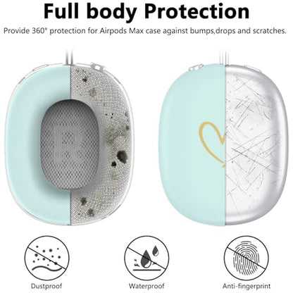 Case Cover for AirPods Max, Anti-Scratch Soft Silicone with Gold Heart Pattern Ear Cups Case Cover/Ear Pad Cover/Headband Cover for Apple AirPods Max Headphones (Nightglow Green) - color: Nightglow Green