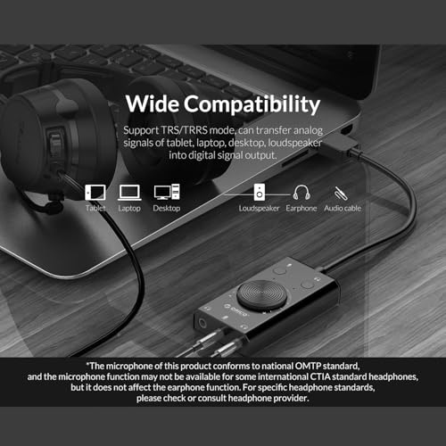 Docooler External Sound Card, USB Audio Adapter External Stereo Sound Card with Microphone Jack & 3.5mm Headphone, Sound Card with Volume Control, USB Multifunction Drive for PC, Laptop - Black