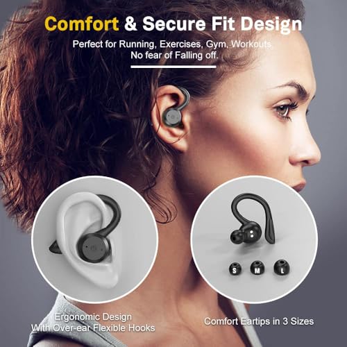 APEKX Bluetooth Headphones True Wireless Earbuds with Charging Case IPX7 Waterproof Stereo Sound Earphones Built-in Mic in-Ear Headsets Deep Bass for Sport Running Black | Secure Sport Ear Buds with Ear Hooks & Charging Case, 40H Playtime Stereo Sound for