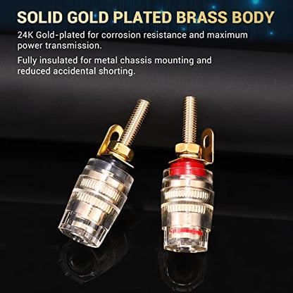 Facmogu 2 Pairs Mini Gold Plated Insulated 5-Way Binding Post Banana Plugs 4mm, 24K Gold Plated Sold Brass Amplifier Speaker Terminal Binding Post Banana Jack - Long - size: Small-Long