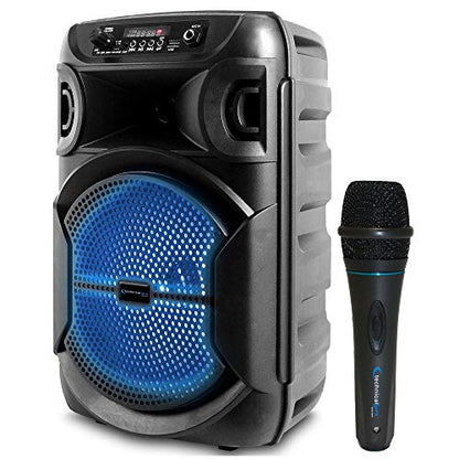 Technical Pro 8 Inch Portable 800 W Bluetooth Speaker w/Woofer & Tweeter | Portable Microphone w/Digital Processing, Wired Mic Included, XLR to 1/4", Black Karaoke DJ Wired Microphone - style: Speaker With Mic (Black)