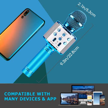BlueFire 4 in 1 Karaoke Wireless Microphone with LED Lights, Portable Microphone for Kids, Great Toys for Kids, Girls, Boys and Adults (Blue) - color: Blue
