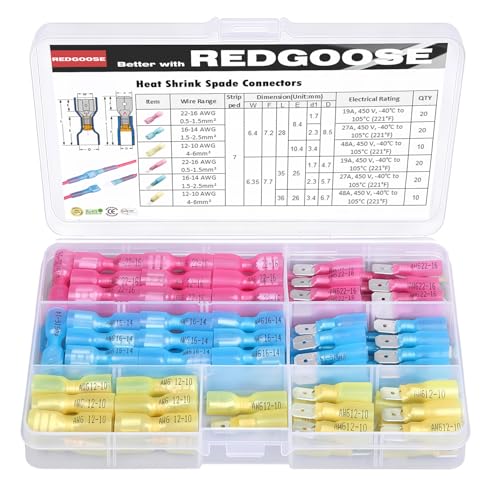 100PCS Heat Shrink Spade Connectors 1/4" 22-10 Gauge Female and Male Insulated Waterproof Quick Disconnect Wire Crimp Terminals Assortment Kit - style: Spade F&M