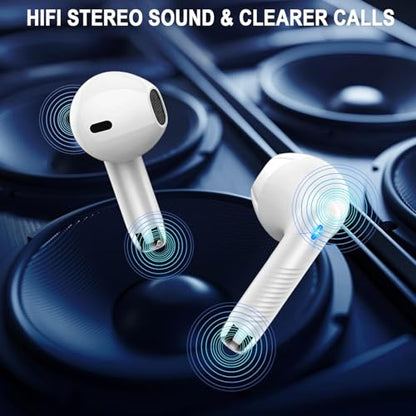 Wireless Bluetooth 5.4 Earbuds, LED Power Display Headphones, 6D Stereo | HiFi Stereo Earbuds, In-Ear Noise Cancelling Mic, 40H Playback Mini Case, IP7 Waterproof Sports Earphones, Android iOS - color: Creamy White