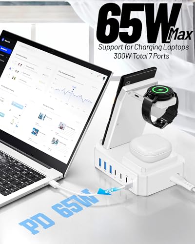 300W Wireless Charger for Samsung,Zutspzss 10 in 1 Wireless Charging Station, 65W USB C Fast Charging Stand for Samsung S25 Ultra/S24/S23/S22/Z Fold,Galaxy Watch Ultra7/6/5,Galaxy Buds,White - color: white