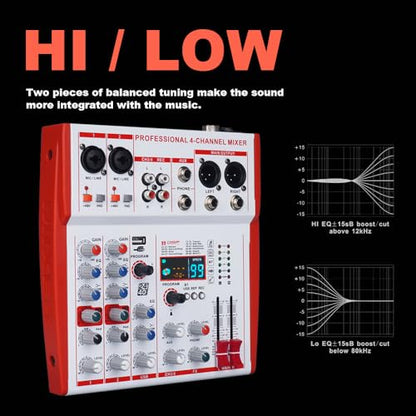 MW4 Professional 4 Channel Audio Mixer | 99 DSP Effects, +48V Phantom Power, USB Sound Console for Live Streaming, Karaoke, Studio Podcast