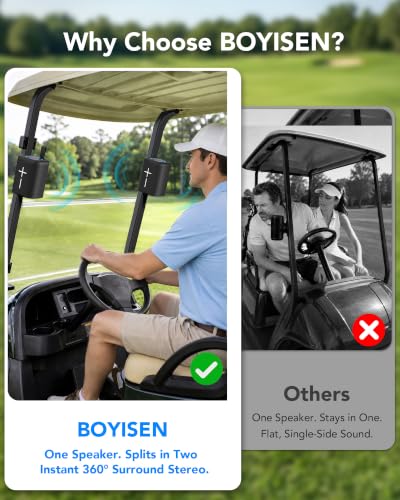 BOYISEN 2-in-1 Split Magnetic Golf Cart Speaker, Portable Bluetooth Speaker