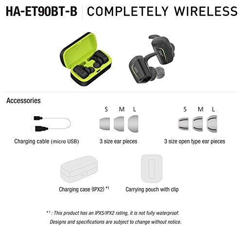 JVC True Wireless Earbuds for Sports & Fitness, Sweat/Water Proof IPX5, Bluetooth Connectivity, Pivot Motion Fit, 3 Point Support Structure, 3+6 Hours Battery Life - HAET90BTB (Black)