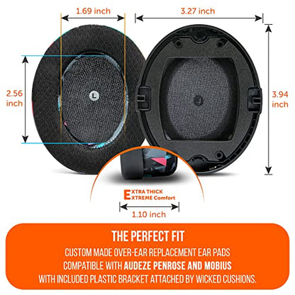 WC Freeze Penrose - Cooling Gel Earpads for Audeze Penrose & Mobius | Made by Wicked Cushions | Hybrid Fabric, Improved Durability, Thickness & Sound Isolation | 90s Black - color: 90s Black