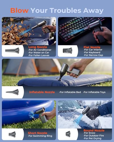 Compressed Air Duster Electric 150000RPM Super Power Mini Air Blower | 6 Gears Adjustable Rechargeable Cordless Duster for Keyboard Computer Car Home Cleaning, Replaces Compressed Air Cans