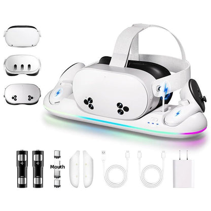 GearSpire 30W Fast Charging Dock Station for Quest 2/3/3S, White RGB LED Stand with USB-C Fast Charging, Controller Charger, VR Headset Accessories30