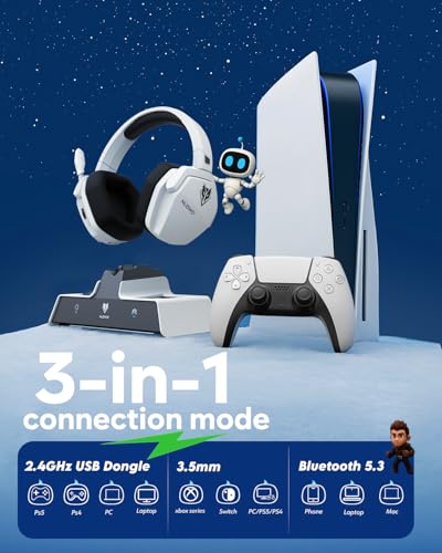 NUBWO G06 Pro Wireless Gaming Headset with Charging Station for Headset & PS5 Controller, 17ms Low Latency, 120H Battery Life, Dynamic 50mm Drivers-White (Only Compatible with PS5) - color: white black