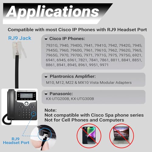 Dual Ear RJ9 Phone Headset for Cisco Office Phones, Corded Telephone Headset with Microphone Noise Cancelling & Mute Switch for Cisco Phones 6941 7811 7821 7841 7861 7940 7961 7965 8811 8841