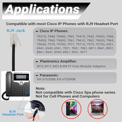 Dual Ear RJ9 Phone Headset for Cisco Office Phones, Corded Telephone Headset with Microphone Noise Cancelling & Mute Switch for Cisco Phones 6941 7811 7821 7841 7861 7940 7961 7965 8811 8841