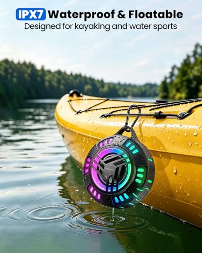 JTEMAN Shower Speaker Bluetooth Waterproof Portable,IPX7 Waterproof Outdoor Speaker with 7 LED Light Modes, Suction Cup & Carabiner, Floating Wireless Speaker for Pool, Beach, Kayak,Unisex Gifts