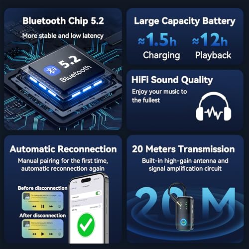 Bluetooth 5.2 Transmitter Receiver aptX Adaptive/Low Latency/HD Bluetooth Adapter Support 2 AirPods Phones, Wireless Audio Receiver 3.5mm Aux Headphone Jack Adapter for Airplane Travel/TV/Home Stereo - style: A5-PRO