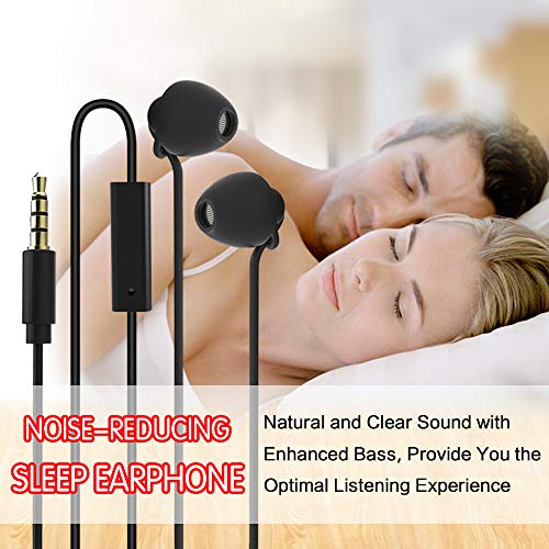 Sleeping Headphones Earphones, Soft Comfortable Silicone Noise Isolating Earbuds with Mic Earplugs for Nighttime, Insomnia, Travel, Sport, Meditation & Relaxation (Black)