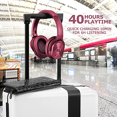 ZIHNIC Active Noise Cancelling Headphones, 40H Playtime Wireless Bluetooth Headset with Deep Bass Hi-Fi Stereo Sound,Comfortable Earpads for Travel/Home/Office (Red) - color: Red