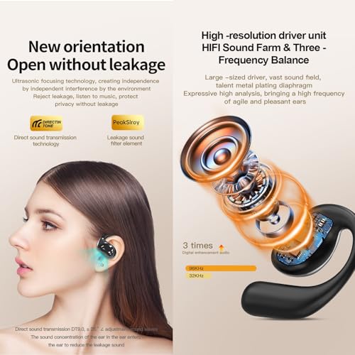 CYBERDRIVE Open-Ear Headphones, Sleep Earbuds Side Sleepers Wireless Earbuds 60+Hours Play, Hi-Res Stereo Sound Headphones with Smart Digital Display Design Fit Sports Running, Workout