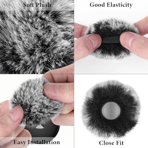 GEEKRIA for Creators Furry Windscreen Compatible with BOYA Omic Wireless Mic, Mic DeadCat Wind Cover Muff, Fluff Cover Windshield, Wind Noise Reduction (Grey / 2 Pack)