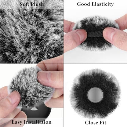 GEEKRIA for Creators Furry Windscreen Compatible with BOYA Omic Wireless Mic, Mic DeadCat Wind Cover Muff, Fluff Cover Windshield, Wind Noise Reduction (Grey / 2 Pack)
