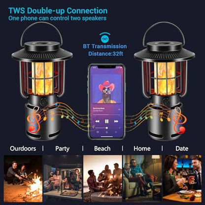 Outdoor Bluetooth Speaker, IP65 Waterproof Wireless Speaker with 3 Lights Modes, Outdoor Camping Portable Speaker Gift for Men Emergency, Hiking, Party (2 Pack) - style: 2 Pack